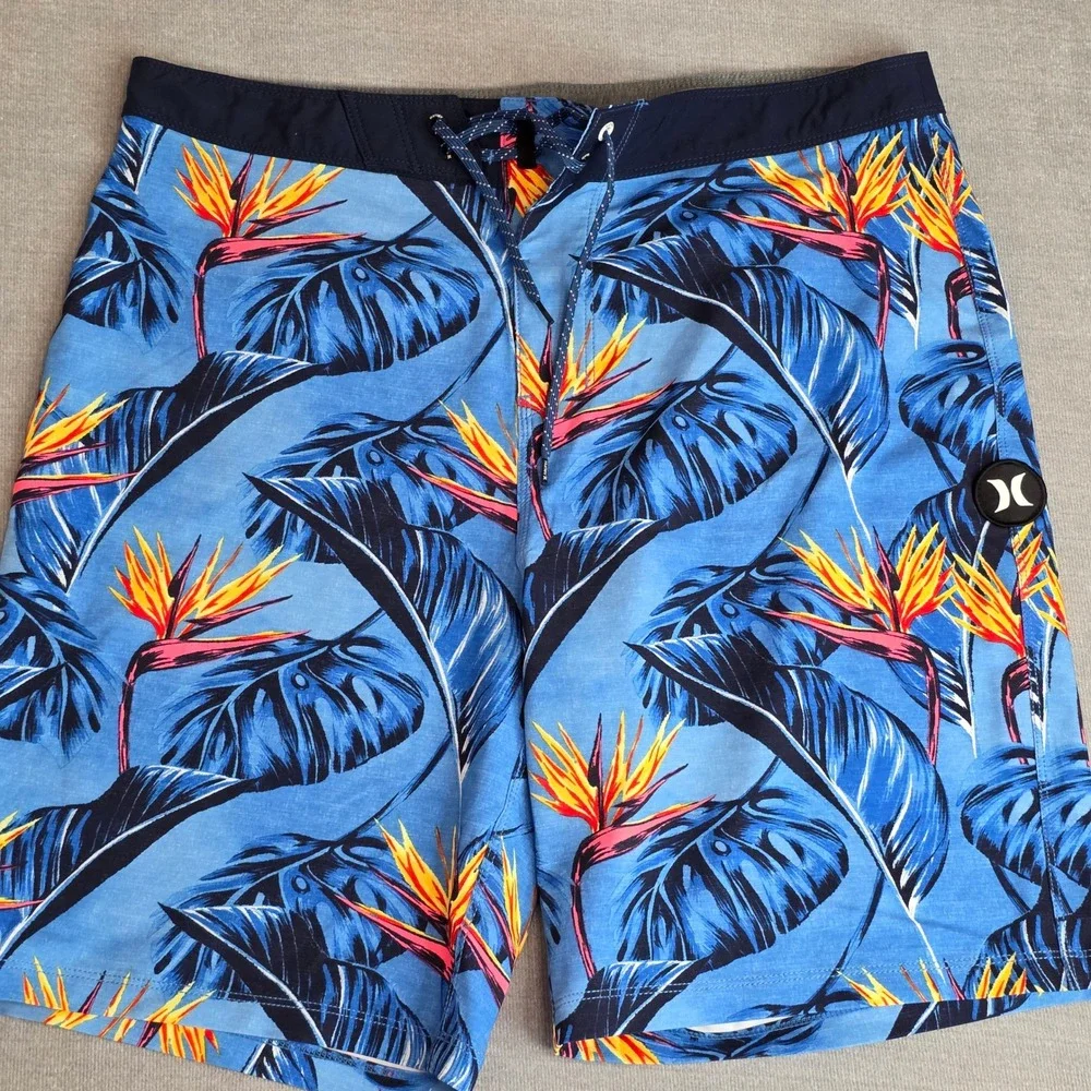 Lot of Hurley Board Shorts Mens 32 Blue Bird of Paradise Tropical Swim Trunks